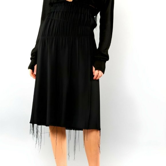 NWT Helmut Lang Nubby Viscose Ruched Black Women Size 10 Loose Fit Gypsy Skirt - Picture 4 of 7